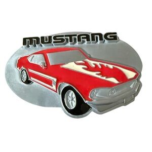 VTG Ford Mustang Belt Buckle Pewter Enamel Siskiyou Car Enthusiast Collectible